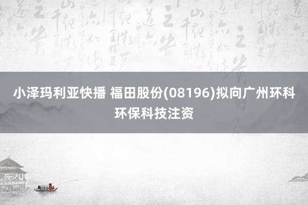 小泽玛利亚快播 福田股份(08196)拟向广州环科环保科技注资