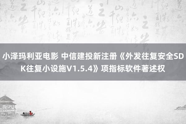 小泽玛利亚电影 中信建投新注册《外发往复安全SDK往复小设施V1.5.4》项指标软件著述权