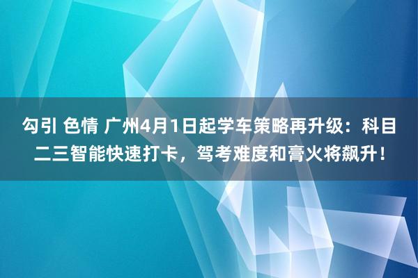 勾引 色情 广州4月1日起学车策略再升级：科目二三智能快速打卡，驾考难度和膏火将飙升！
