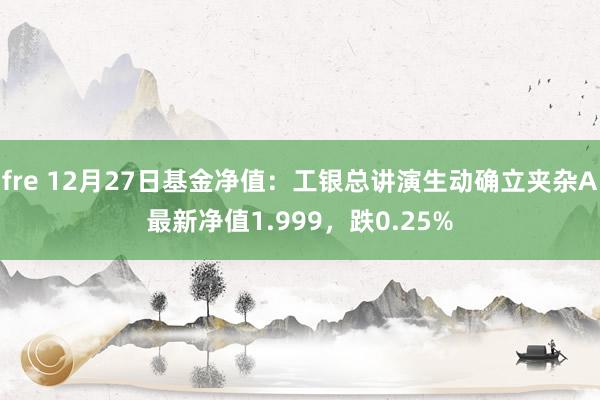 fre 12月27日基金净值：工银总讲演生动确立夹杂A最新净值1.999，跌0.25%