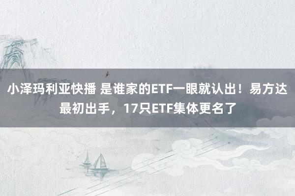 小泽玛利亚快播 是谁家的ETF一眼就认出！易方达最初出手，17只ETF集体更名了