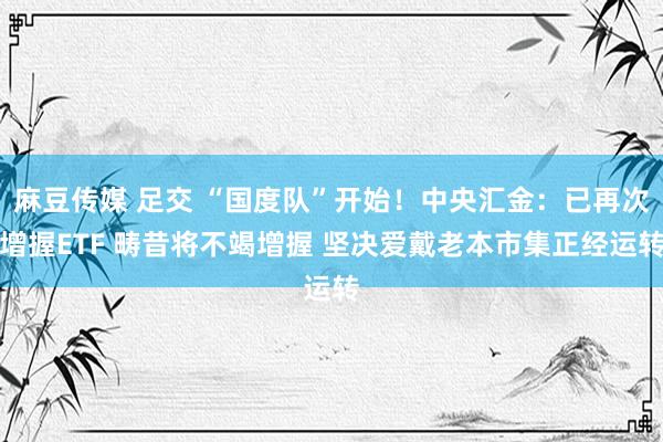 麻豆传媒 足交 “国度队”开始！中央汇金：已再次增握ETF 畴昔将不竭增握 坚决爱戴老本市集正经运转